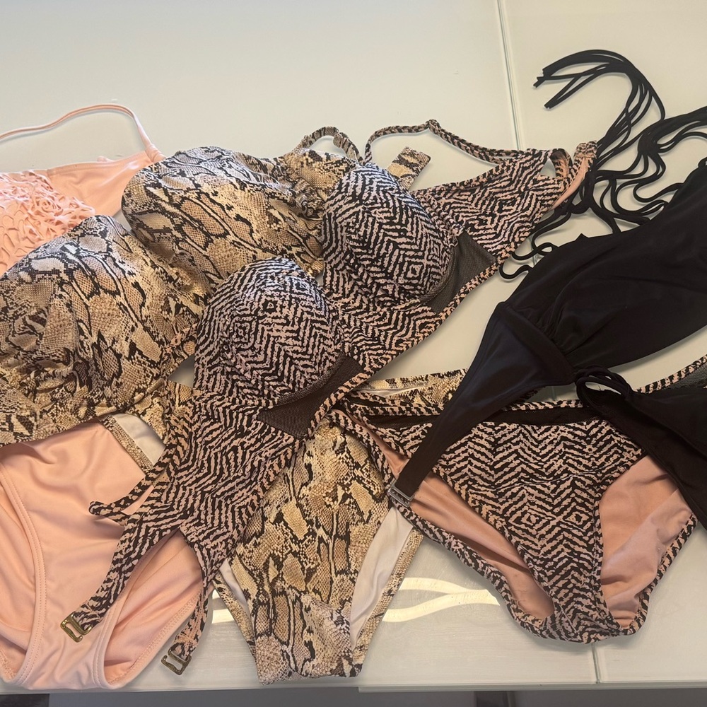 Animal Print and Black Bikini Set
